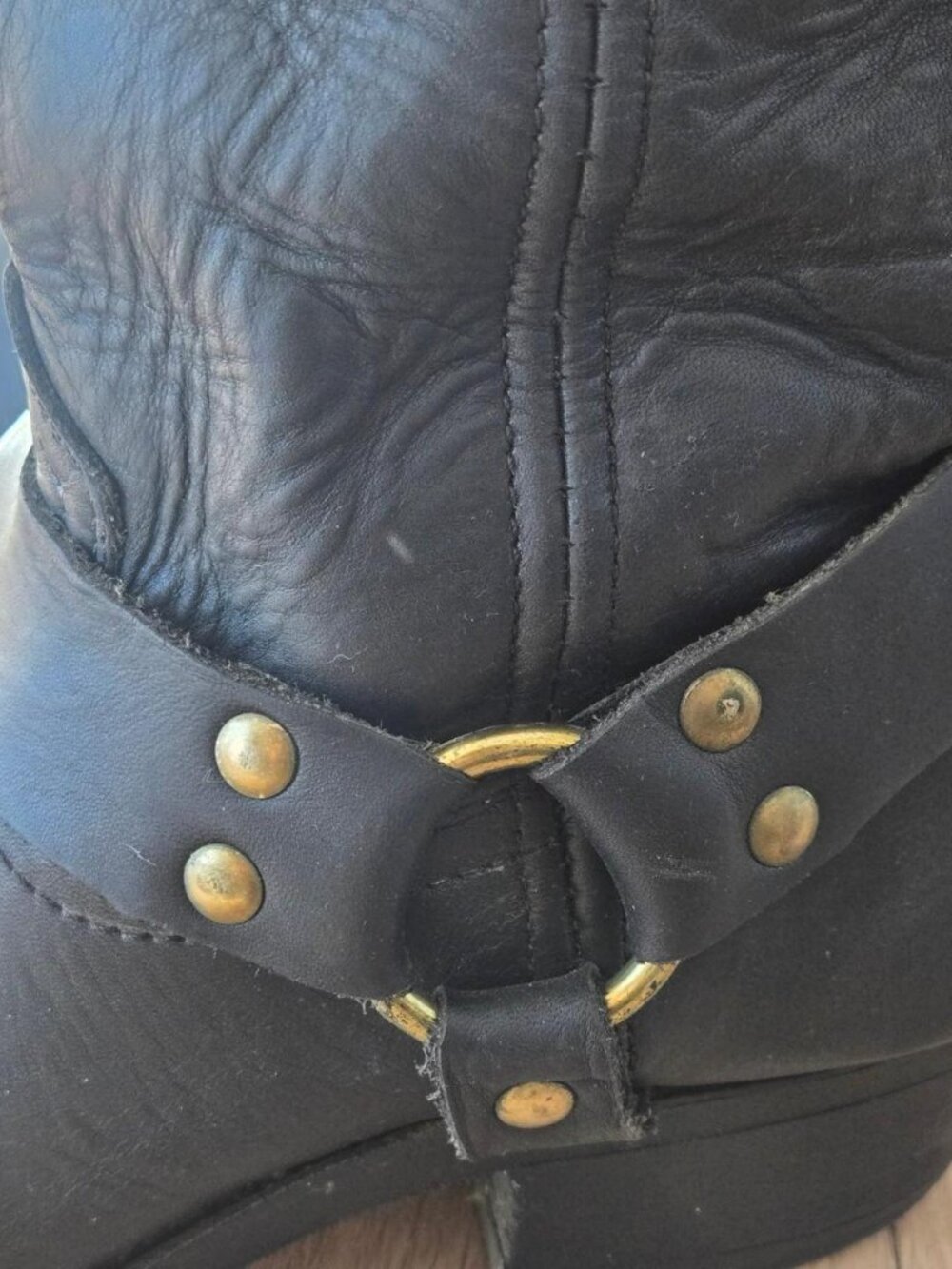 vintage black real leather harness men biker - size 10E